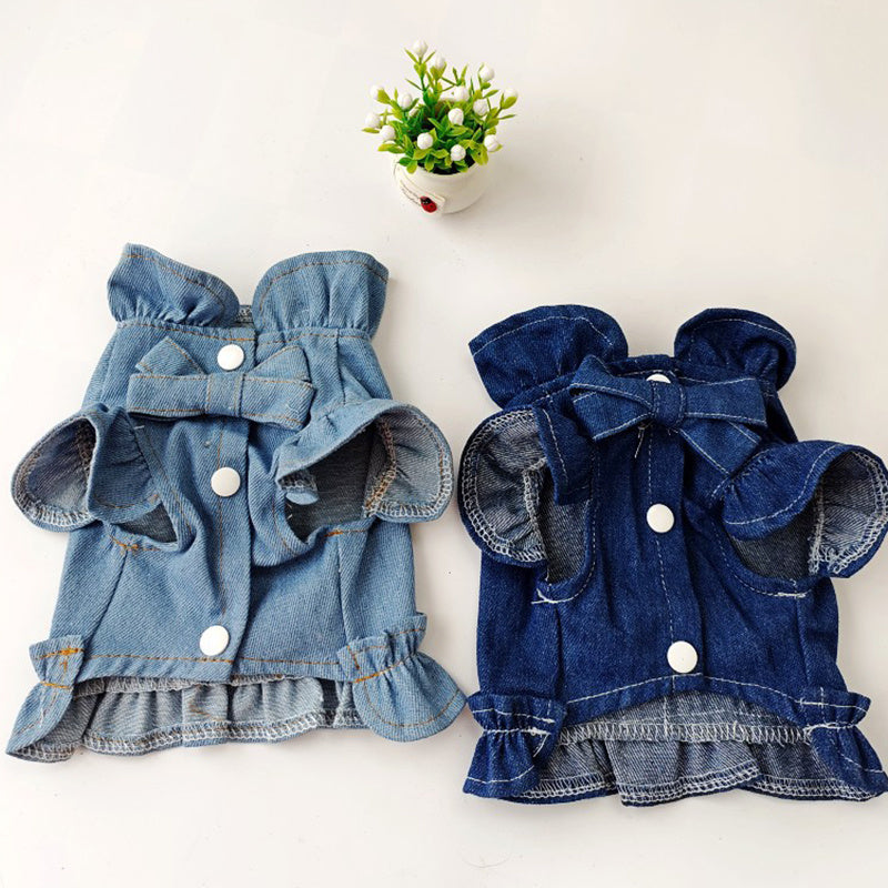 Pets Jeans Dress Apparel Dog Ruffles Vest Pet Harness Denim Dress Puppy Blue Jeans Clothes Cat Dogs Leash Hook Chest Back Dress